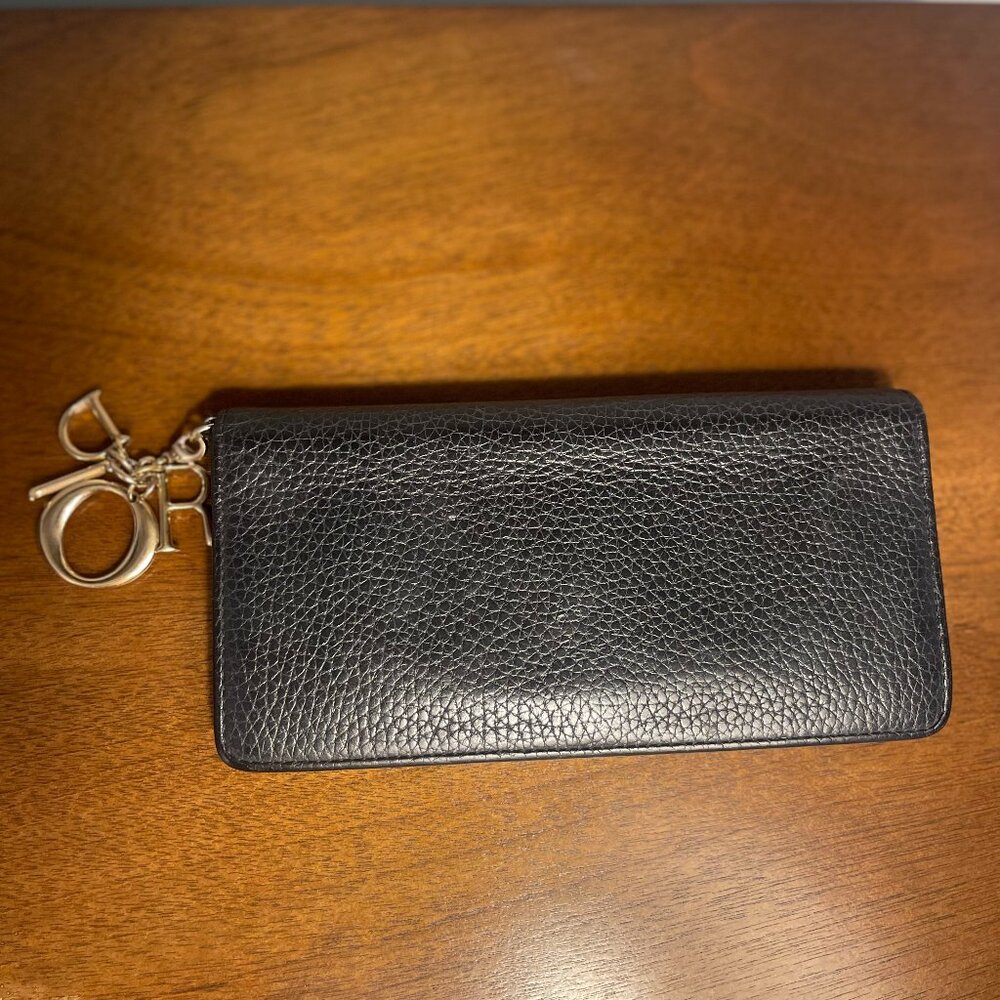 AUTHENTIC Christian Dior Lady Dior Charm Leather Wallet Black